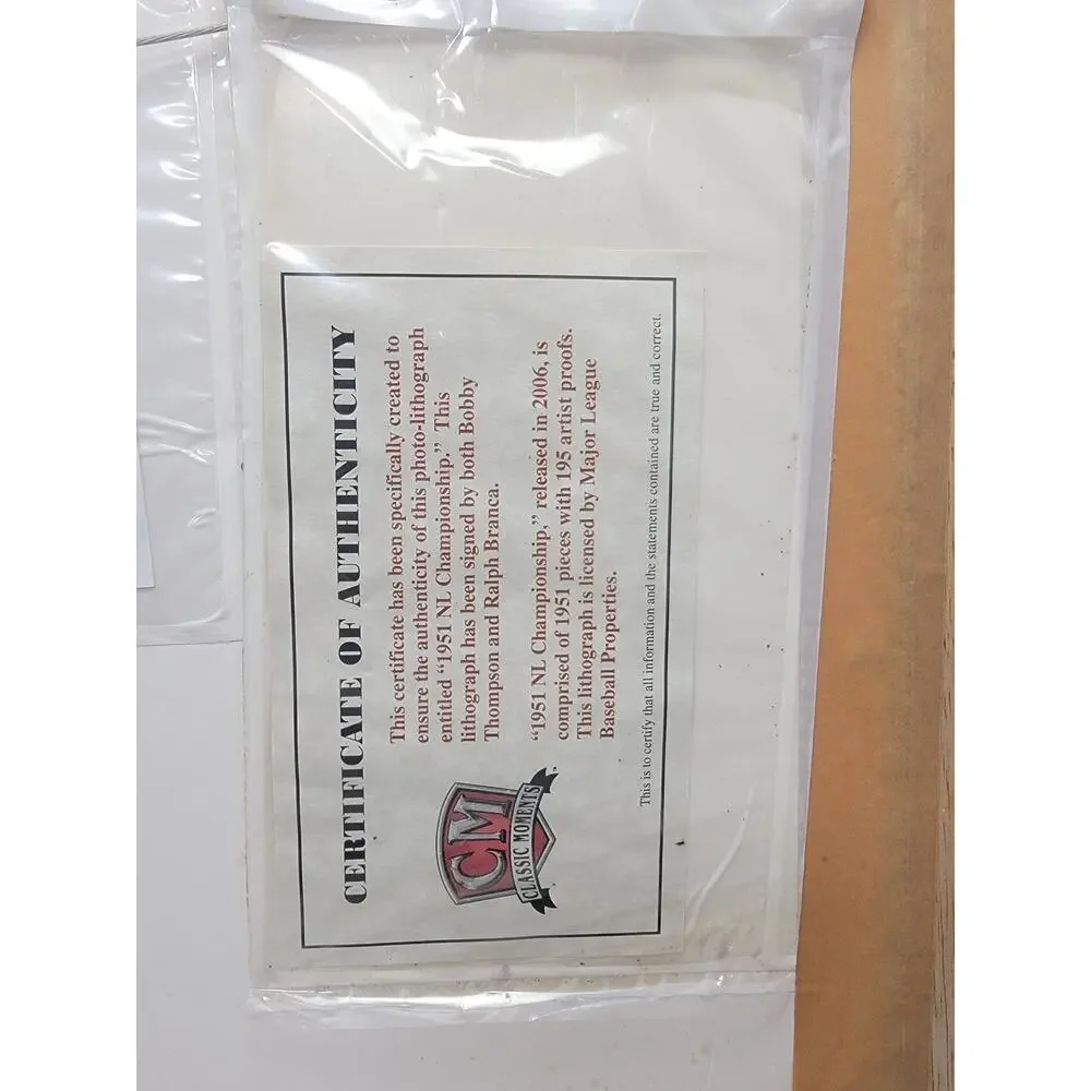 Ralph Branca Bobby Thomson Signed 1951 NL Championship Lithograph Picture COA